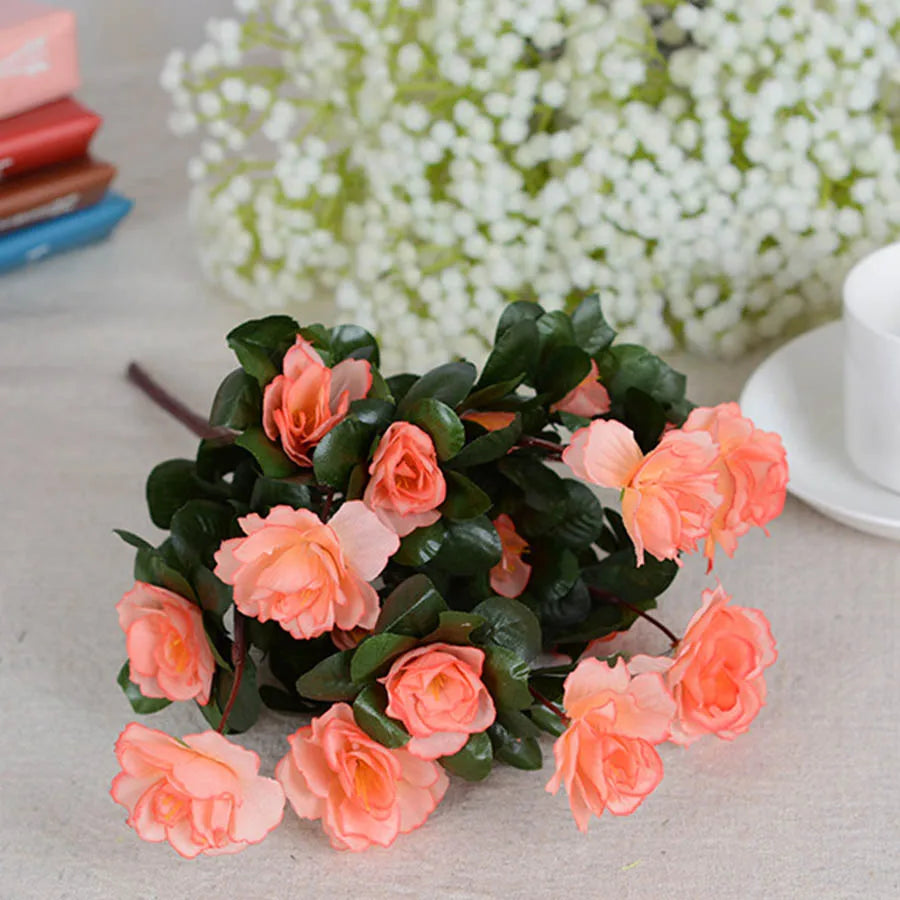 Outdoor Fall Artificial Red Azalea High Quality Flowers Bushes UV Resistant Decor Fake Flowers Home Decorations Small for Garden