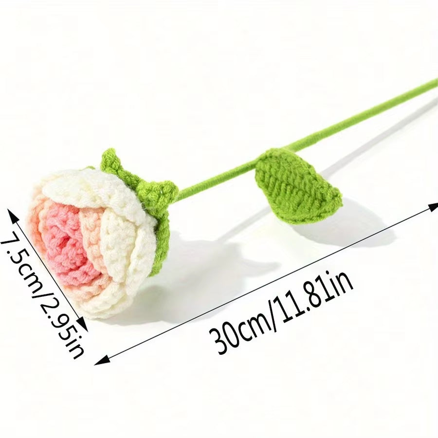 6Pcs Crochet Rose Flowers, Fake Rose Artificial Flowers Handmade Knitted Rose Bouquet Crochet Flower Bouquet Table
