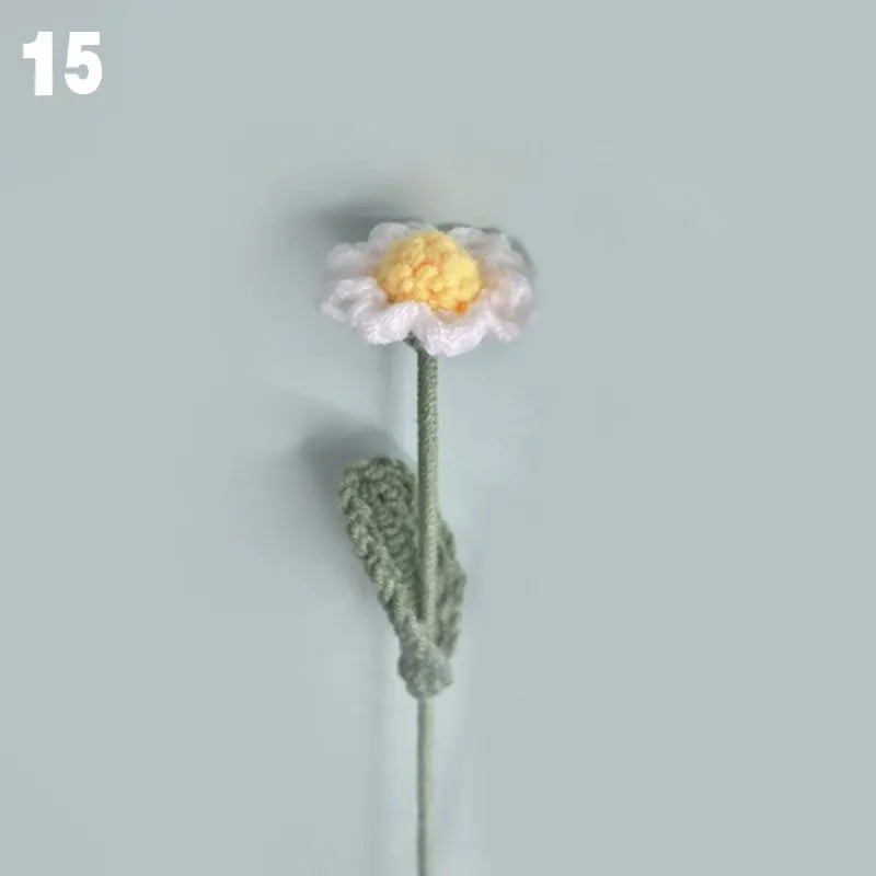 Knitting Flower Rose Tulips Daisy Single Bouquet Simulation Flower Home Decoration Wedding Hand-Knitted Crochet Fake Floral