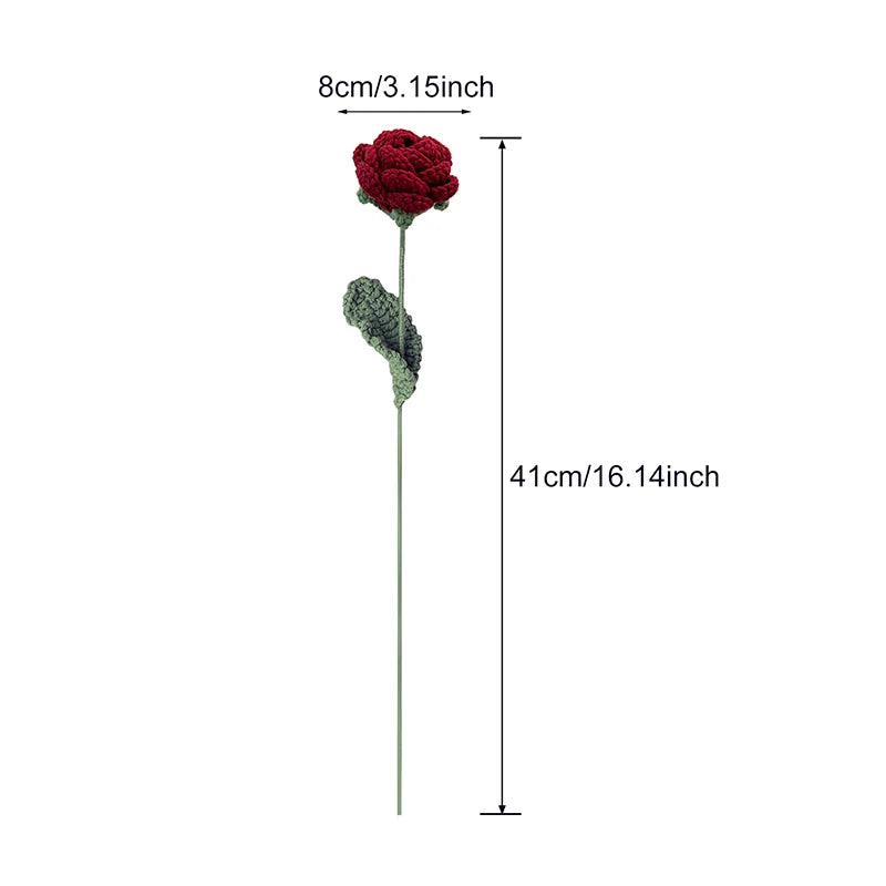 Red Roses Artificial Flowers Wool Crochet Flowers DIY Hand-Knitted Fake Flowers Wedding Bouquet Valentine'S Day Gifts Floral