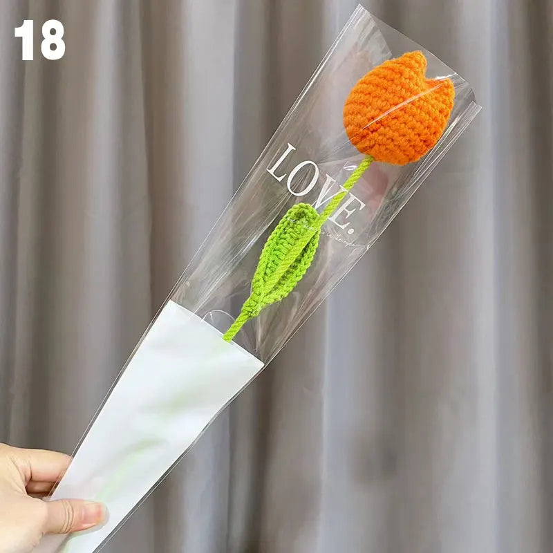 Knitting Flower Rose Tulips Daisy Single Bouquet Simulation Flower Home Decoration Wedding Hand-Knitted Crochet Fake Floral