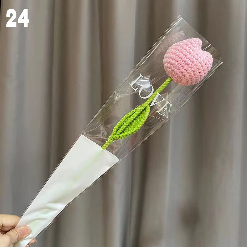 Knitting Flower Rose Tulips Daisy Single Bouquet Simulation Flower Home Decoration Wedding Hand-Knitted Crochet Fake Floral