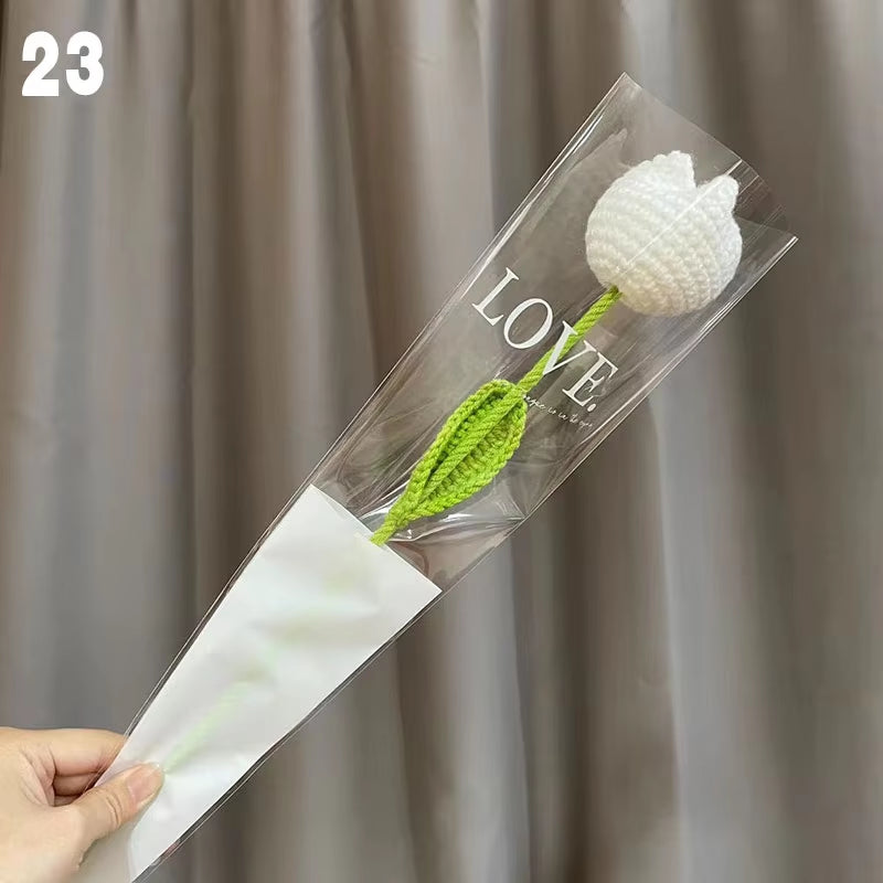 Knitting Flower Rose Tulips Daisy Single Bouquet Simulation Flower Home Decoration Wedding Hand-Knitted Crochet Fake Floral