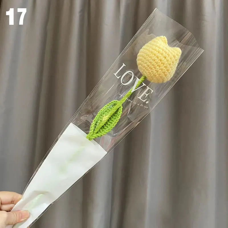 Knitting Flower Rose Tulips Daisy Single Bouquet Simulation Flower Home Decoration Wedding Hand-Knitted Crochet Fake Floral