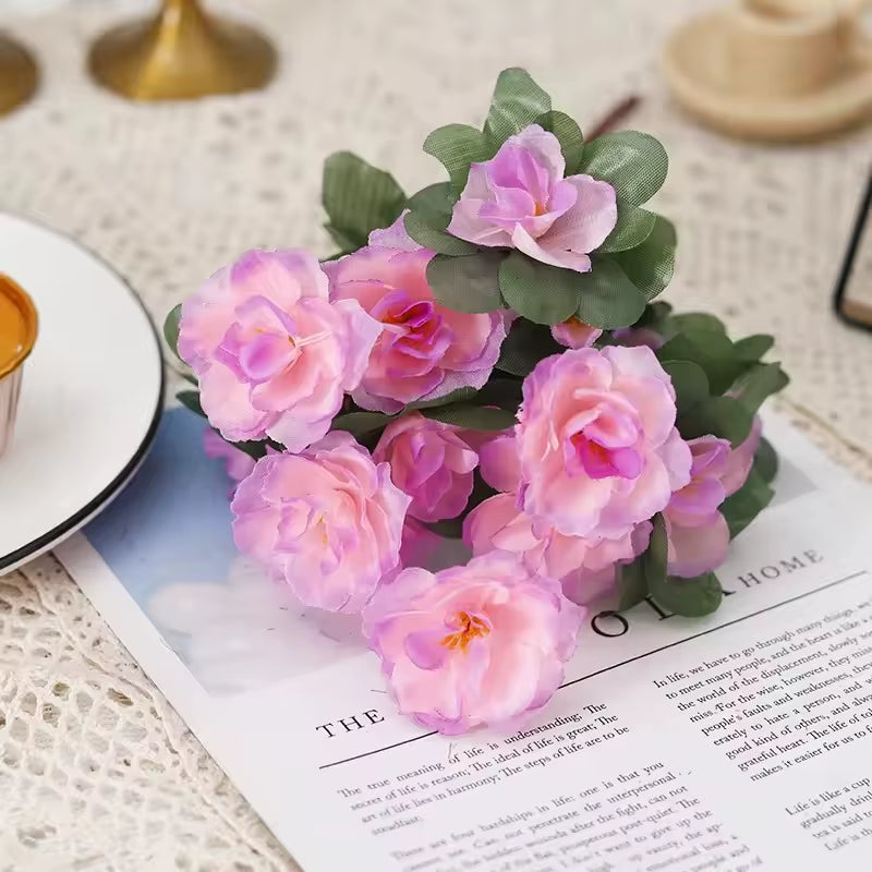 Outdoor Fall Artificial Red Azalea High Quality Flowers Bushes UV Resistant Decor Fake Flowers Home Decorations Small for Garden