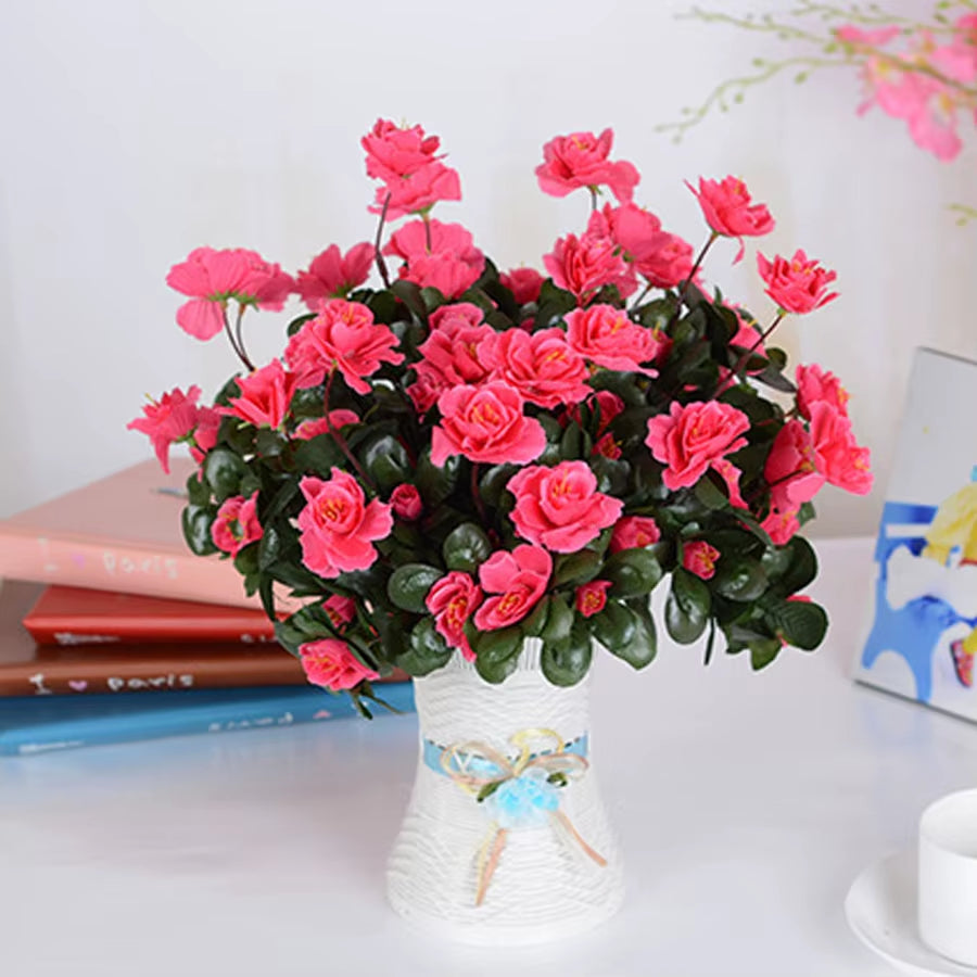 Outdoor Fall Artificial Red Azalea High Quality Flowers Bushes UV Resistant Decor Fake Flowers Home Decorations Small for Garden