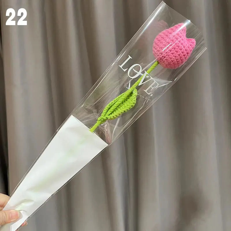 Knitting Flower Rose Tulips Daisy Single Bouquet Simulation Flower Home Decoration Wedding Hand-Knitted Crochet Fake Floral