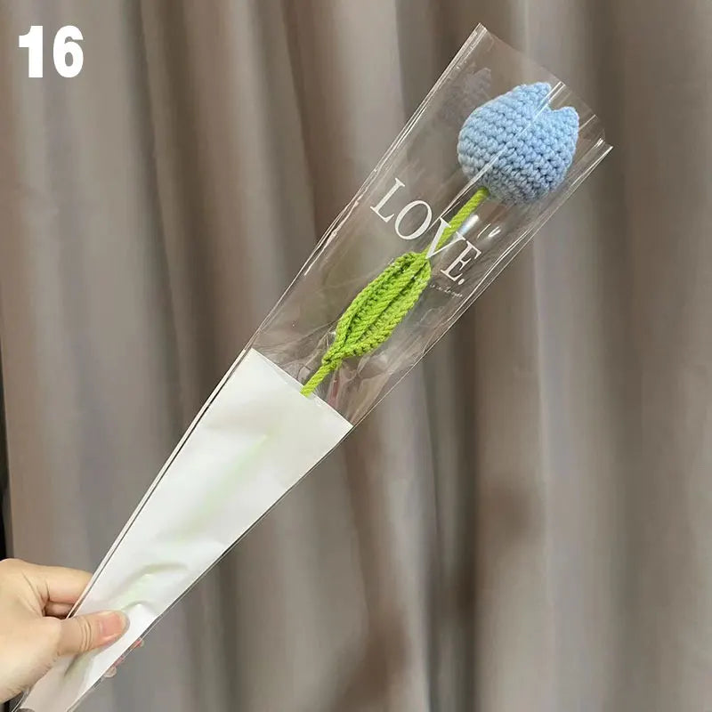 Knitting Flower Rose Tulips Daisy Single Bouquet Simulation Flower Home Decoration Wedding Hand-Knitted Crochet Fake Floral
