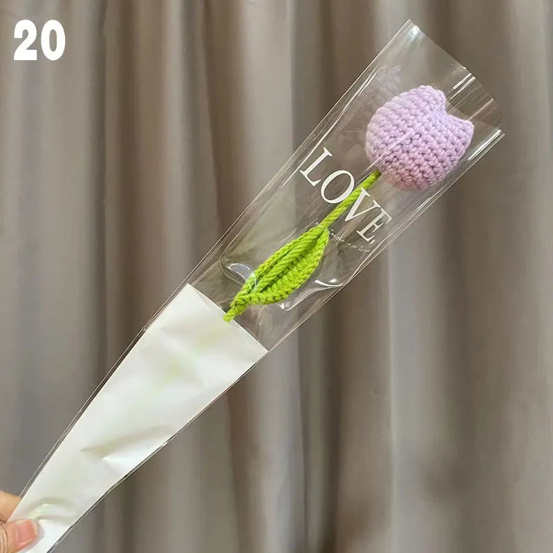 Knitting Flower Rose Tulips Daisy Single Bouquet Simulation Flower Home Decoration Wedding Hand-Knitted Crochet Fake Floral