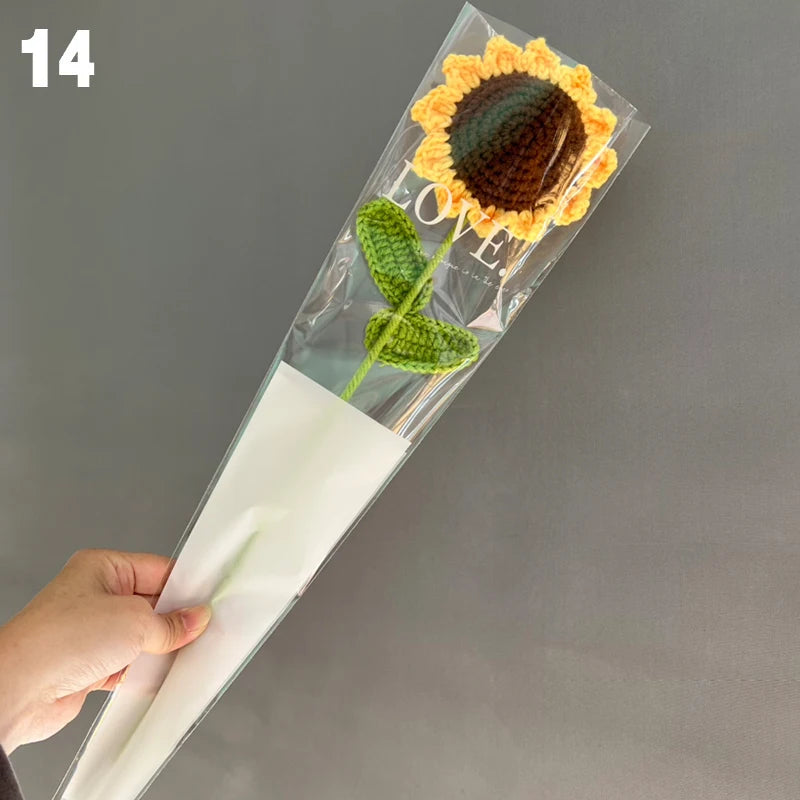 Knitting Flower Rose Tulips Daisy Single Bouquet Simulation Flower Home Decoration Wedding Hand-Knitted Crochet Fake Floral