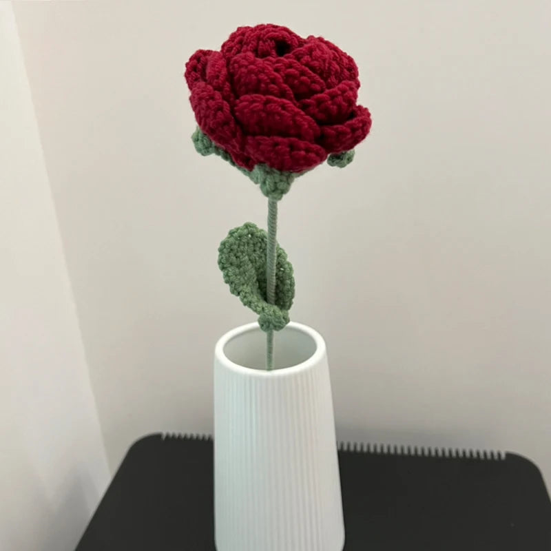 Red Roses Artificial Flowers Wool Crochet Flowers DIY Hand-Knitted Fake Flowers Wedding Bouquet Valentine'S Day Gifts Floral