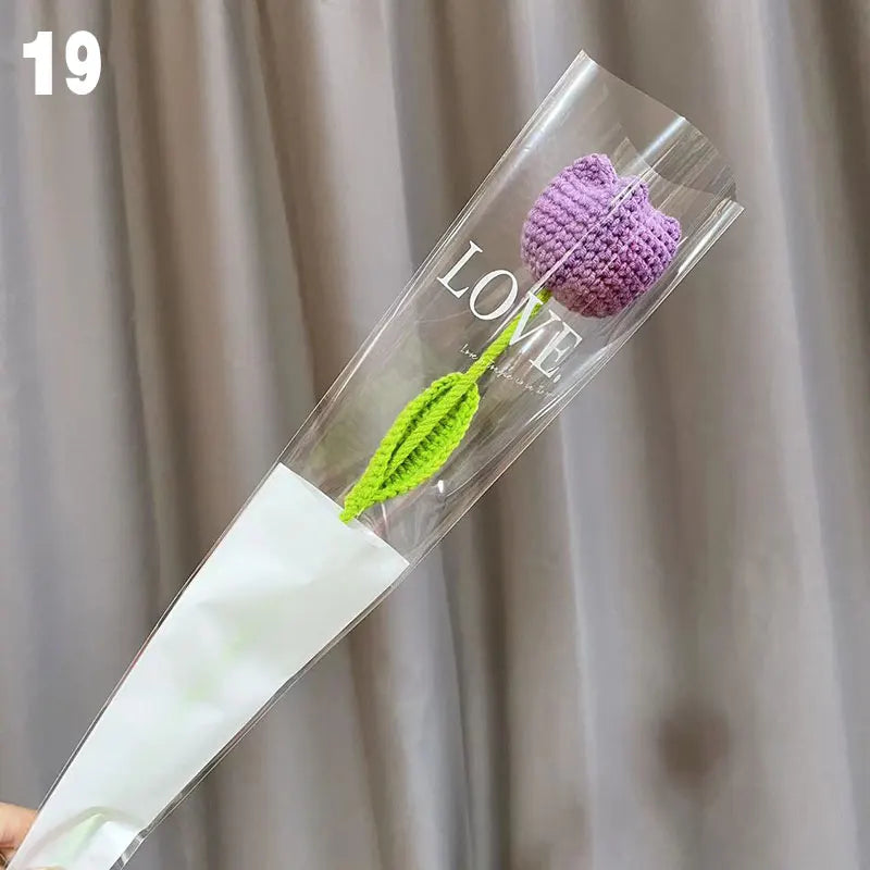 Knitting Flower Rose Tulips Daisy Single Bouquet Simulation Flower Home Decoration Wedding Hand-Knitted Crochet Fake Floral